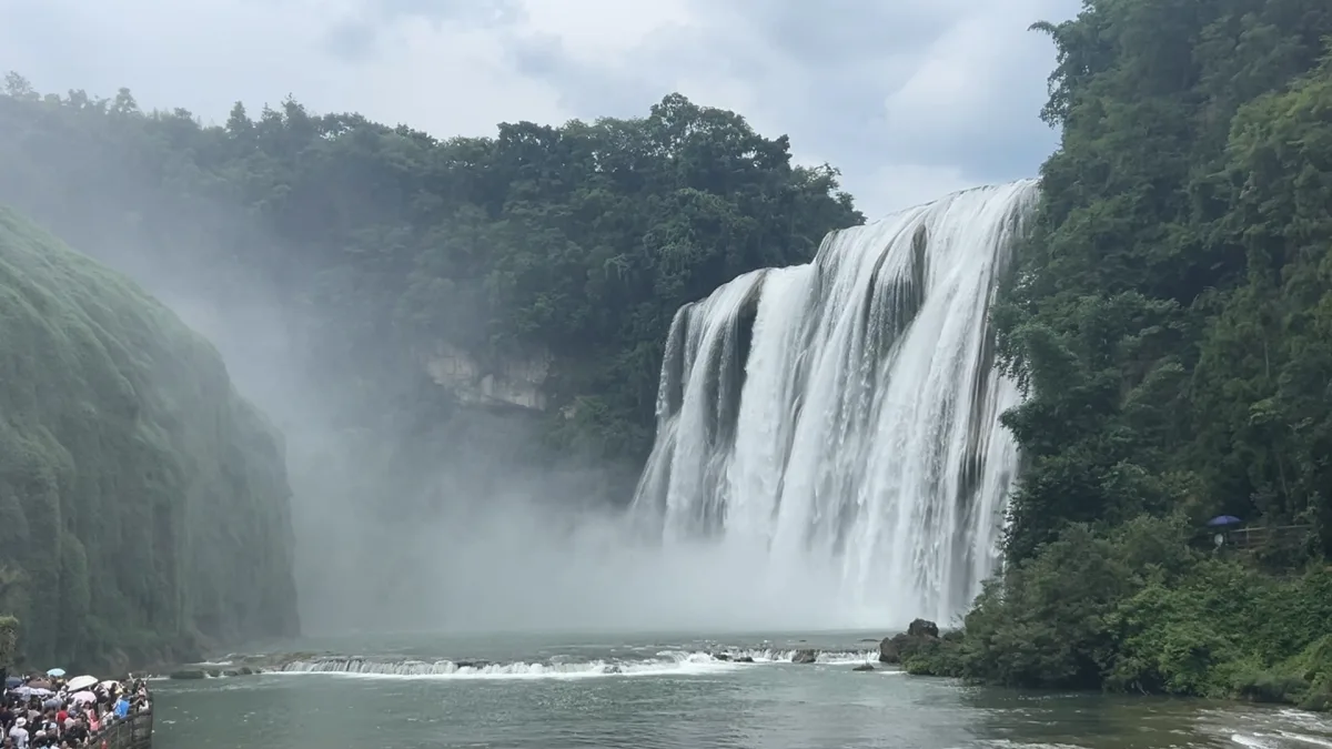 Huangguoshu Waterfall in rain and mist